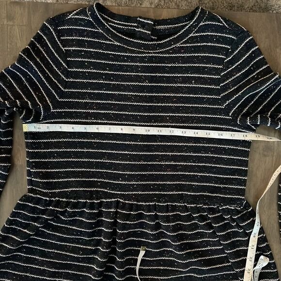 ANN TAYLOR LOFT Navy Blue & White Striped Long Sleeve Drop Waist Dress | Small - Picture 10 of 12